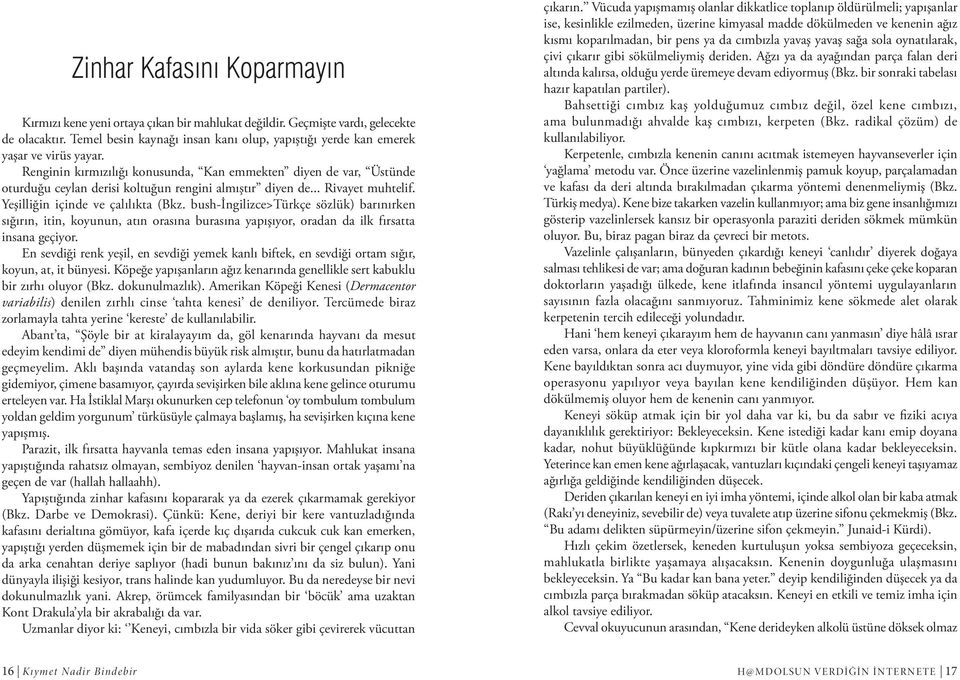 Renginin kırmızılığı konusunda, Kan emmekten diyen de var, Üstünde oturduğu ceylan derisi koltuğun rengini almıştır diyen de... Rivayet muhtelif. Yeşilliğin içinde ve çalılıkta (Bkz.