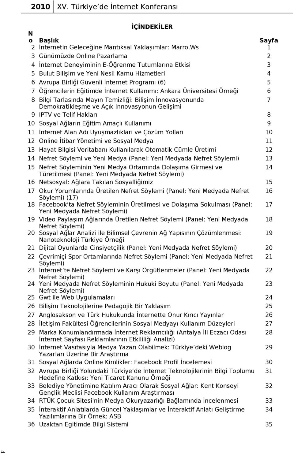 Öğrencilerin Eğitimde İnternet Kullanımı: Ankara Üniversitesi Örneği 6 8 Bilgi Tarlasında Mayın Temizliği: Bilişim İnnovasyonunda 7 Demokratikleşme ve Açık Innovasyonun Gelişimi 9 IPTV ve Telif