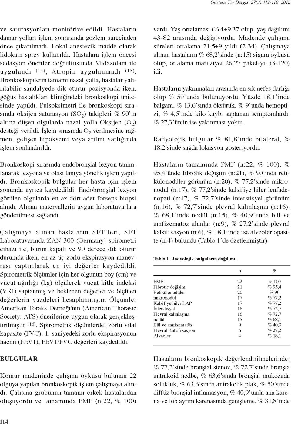 Bronkoskopilerin tamamı nazal yolla, hastalar yatırılabilir sandalyede dik oturur pozisyonda iken, göğüs hastalıkları kliniğindeki bronkoskopi ünitesinde yapıldı.