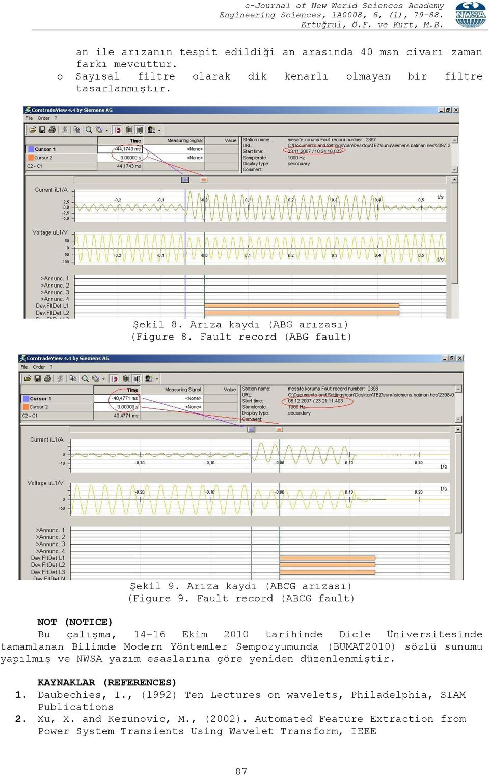 Fault record (ABCG fault) NOT (NOTICE) Bu çalışma, 14-16 Ekim 2010 tarihinde Dicle Üniversitesinde tamamlanan Bilimde Modern Yöntemler Sempozyumunda (BUMAT2010) sözlü sunumu yapılmış ve