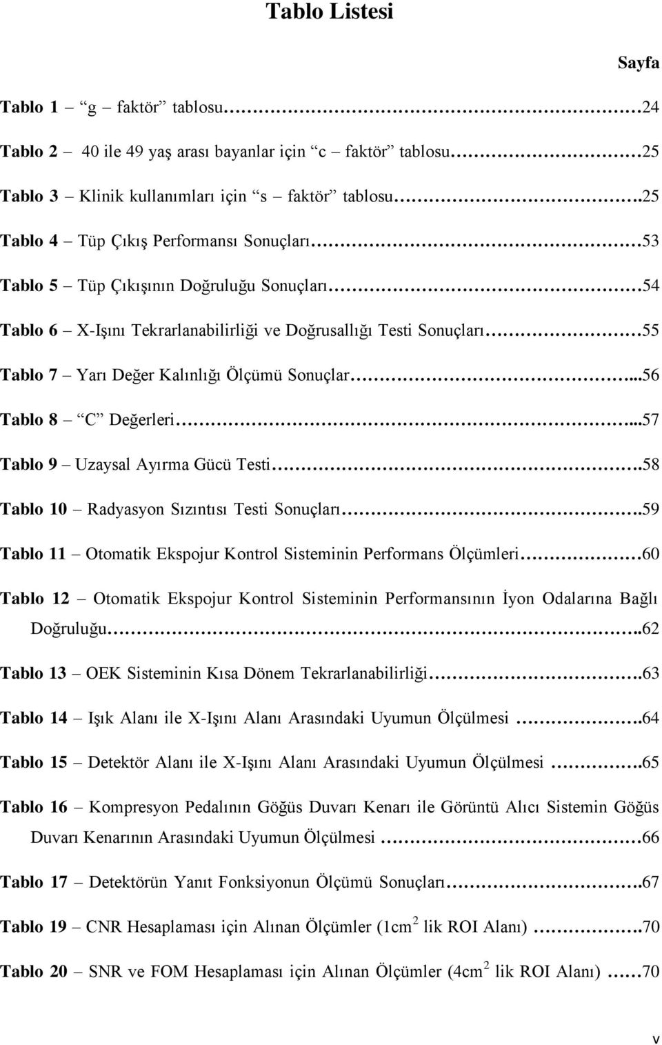 Sonuçlar...56 Tablo 8 C Değerleri...57 Tablo 9 Uzaysal Ayırma Gücü Testi.58 Tablo 10 Radyasyon Sızıntısı Testi Sonuçları.