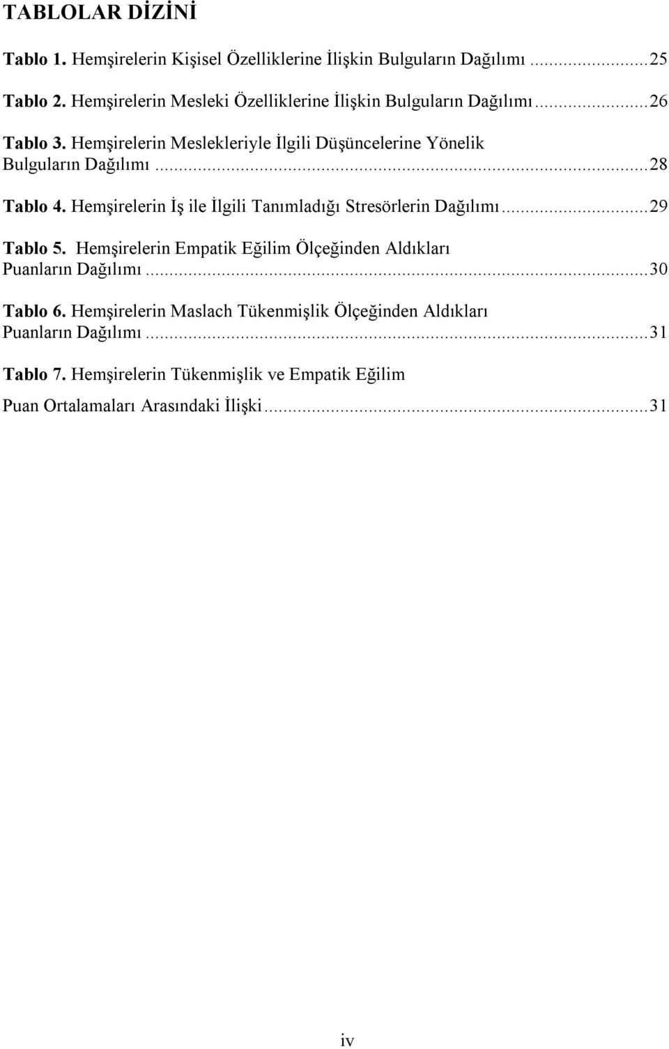 Hemşirelerin Meslekleriyle İlgili Düşüncelerine Yönelik Bulguların Dağılımı...28 Tablo 4.