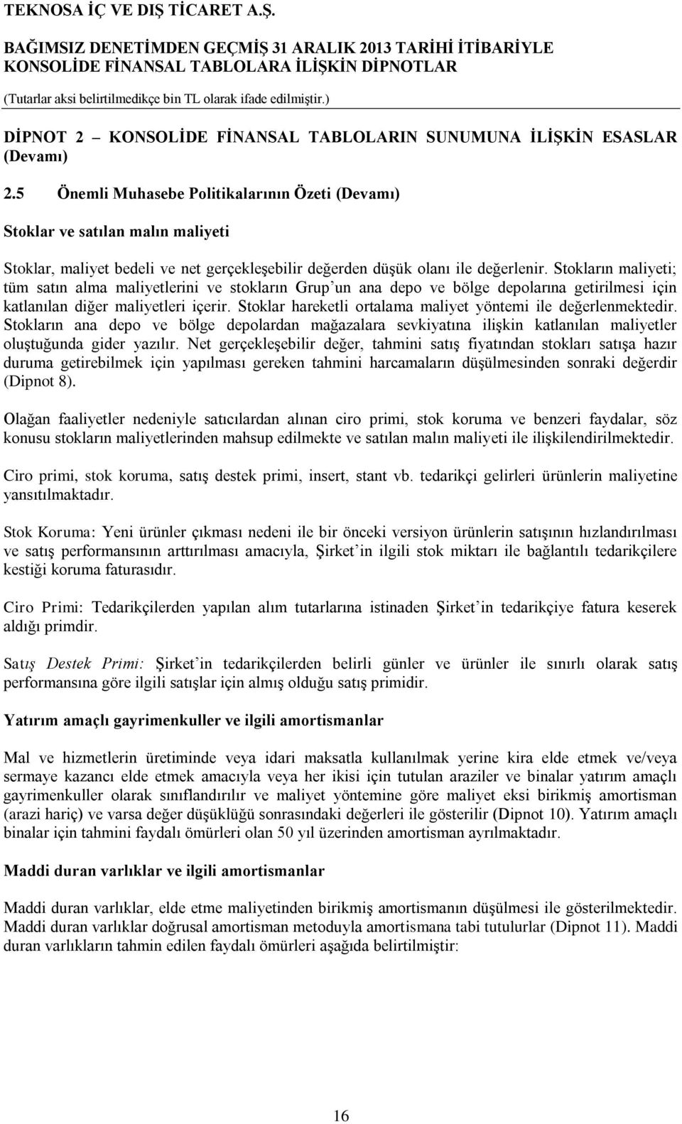 Stokların maliyeti; tüm satın alma maliyetlerini ve stokların Grup un ana depo ve bölge depolarına getirilmesi için katlanılan diğer maliyetleri içerir.