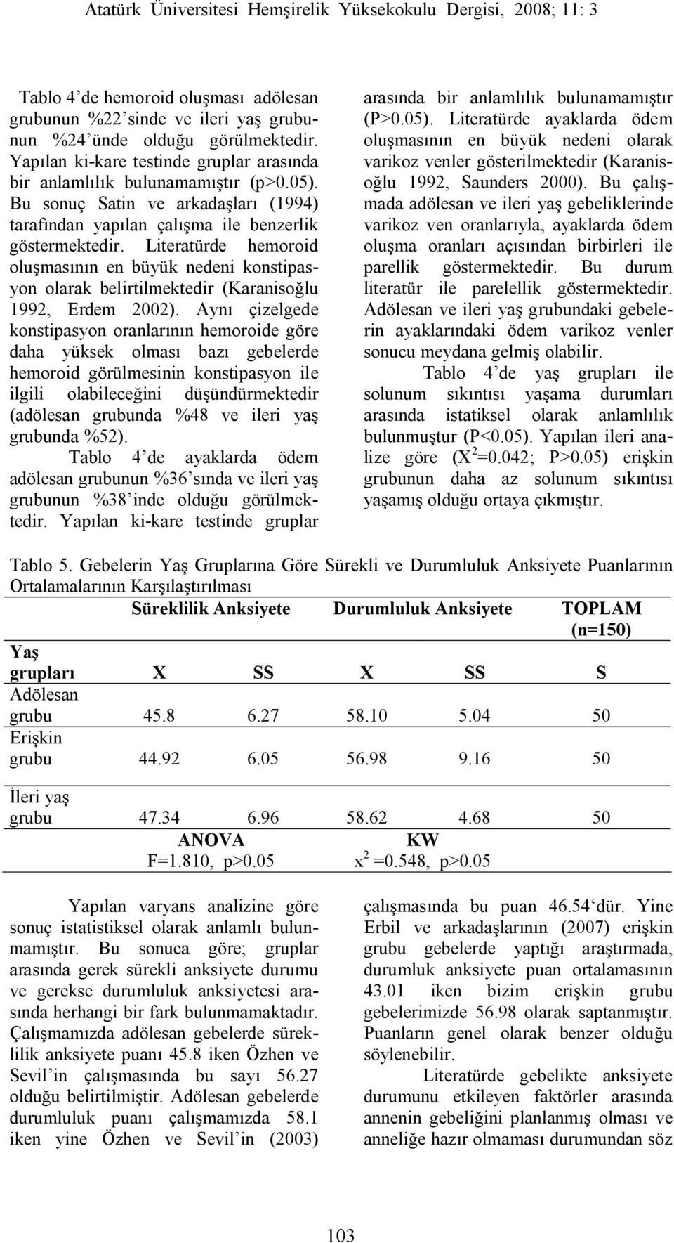 Literatürde hemoroid oluşmasının en büyük nedeni konstipasyon olarak belirtilmektedir (Karanisoğlu 1992, Erdem 2002).