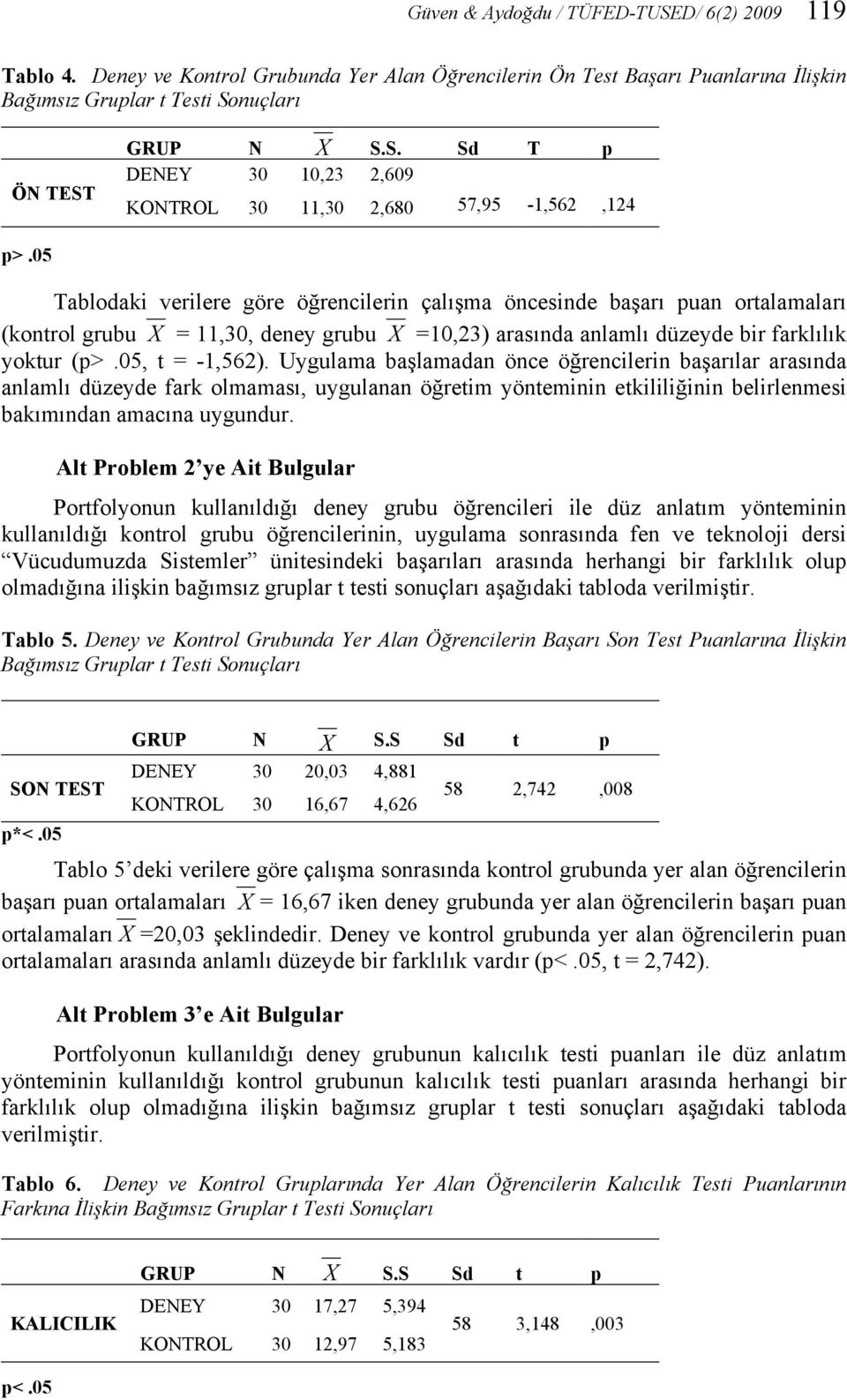 Uygulama başlamadan önce öğrencilerin başarılar arasında anlamlı düzeyde fark olmaması, uygulanan öğretim yönteminin etkililiğinin belirlenmesi bakımından amacına uygundur.