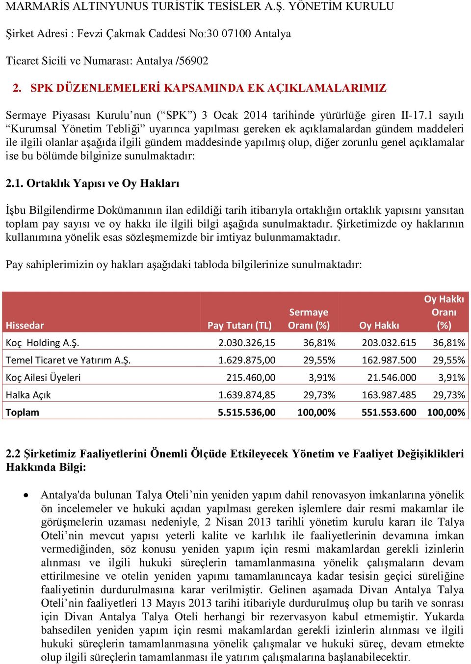 1 sayılı Kurumsal Yönetim Tebliği uyarınca yapılması gereken ek açıklamalardan gündem maddeleri ile ilgili olanlar aşağıda ilgili gündem maddesinde yapılmış olup, diğer zorunlu genel açıklamalar ise