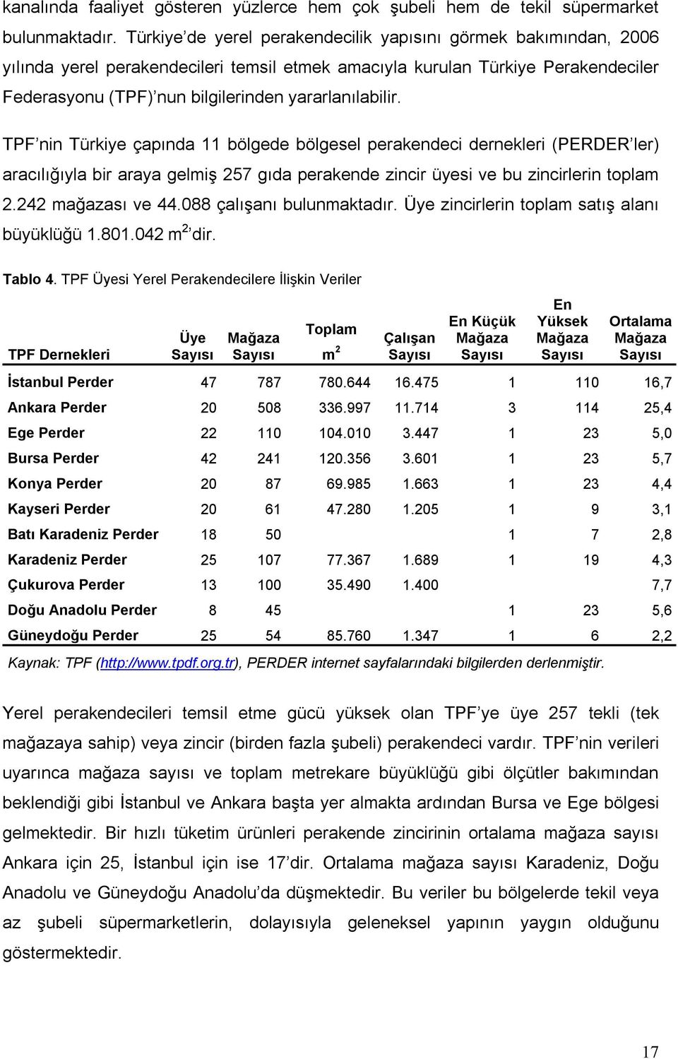 yararlanılabilir. TPF nin Türkiye çapında 11 bölgede bölgesel perakendeci dernekleri (PERDER ler) aracılığıyla bir araya gelmiş 257 gıda perakende zincir üyesi ve bu zincirlerin toplam 2.