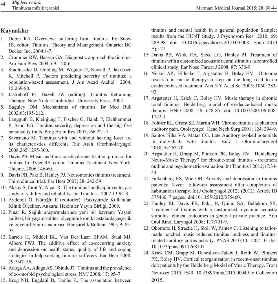 Factors predicting severity of tinnitus: a population-based assessment. J Am Acad Audiol 4; 15:9-8. 4. Jastreboff PJ, Hazell JW (editors). Tinnitus Retraining Therapy.