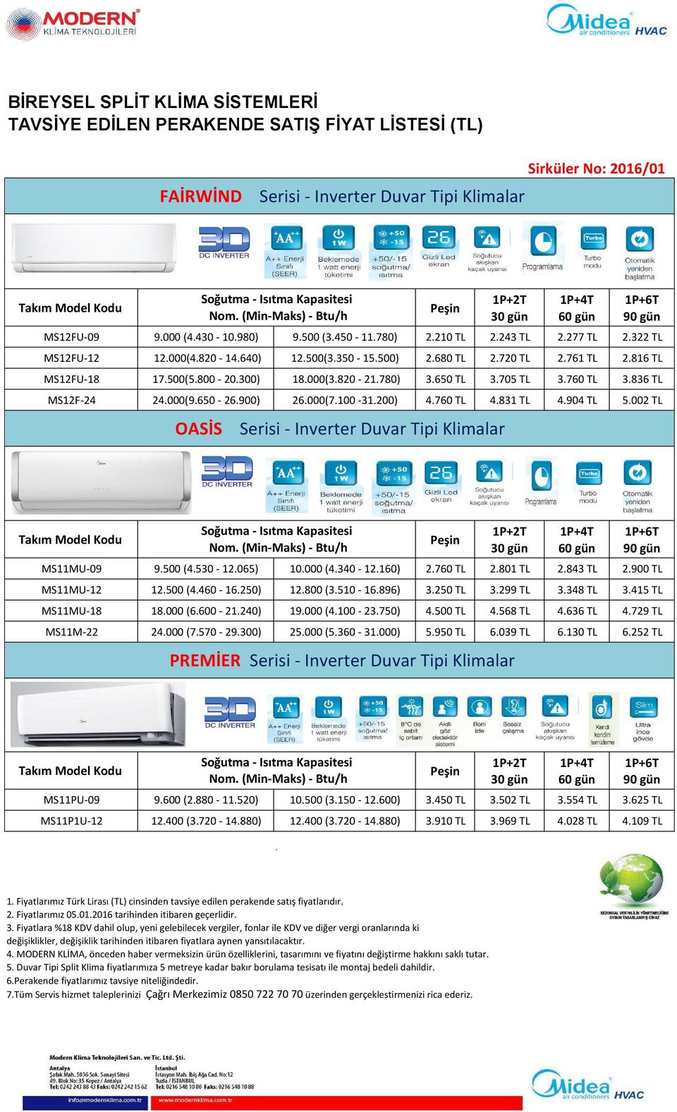 OASİS Serisi - Inverter Duvar Tipi Klimalar Kapasitesi MS11MU-09 9500 (4530-12065) 10000 (4340-12160) 2760 TL 2801 TL 2843 TL 2900 TL MS11MU-12 12500 (4460-16250) 12800 (3510-16896) 3250 TL 3299 TL