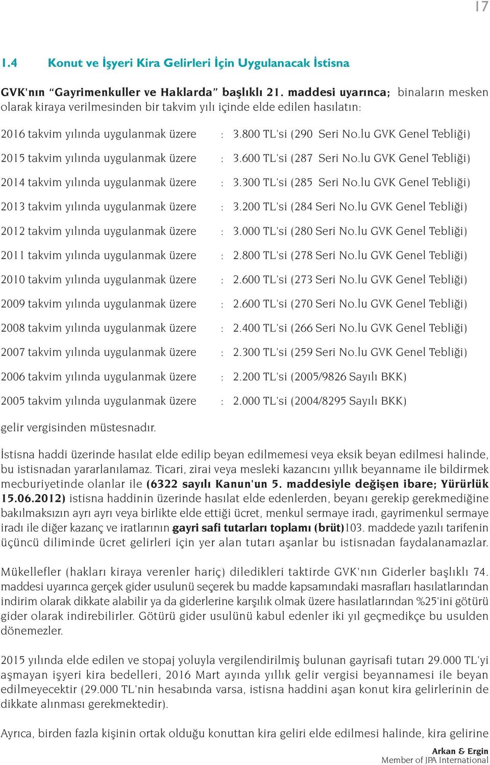 lu GVK Genel Tebli i) 2015 takvim y l nda uygulanmak üzere : 3.600 TL'si (287 Seri No.lu GVK Genel Tebli i) 2014 takvim y l nda uygulanmak üzere : 3.300 TL'si (285 Seri No.