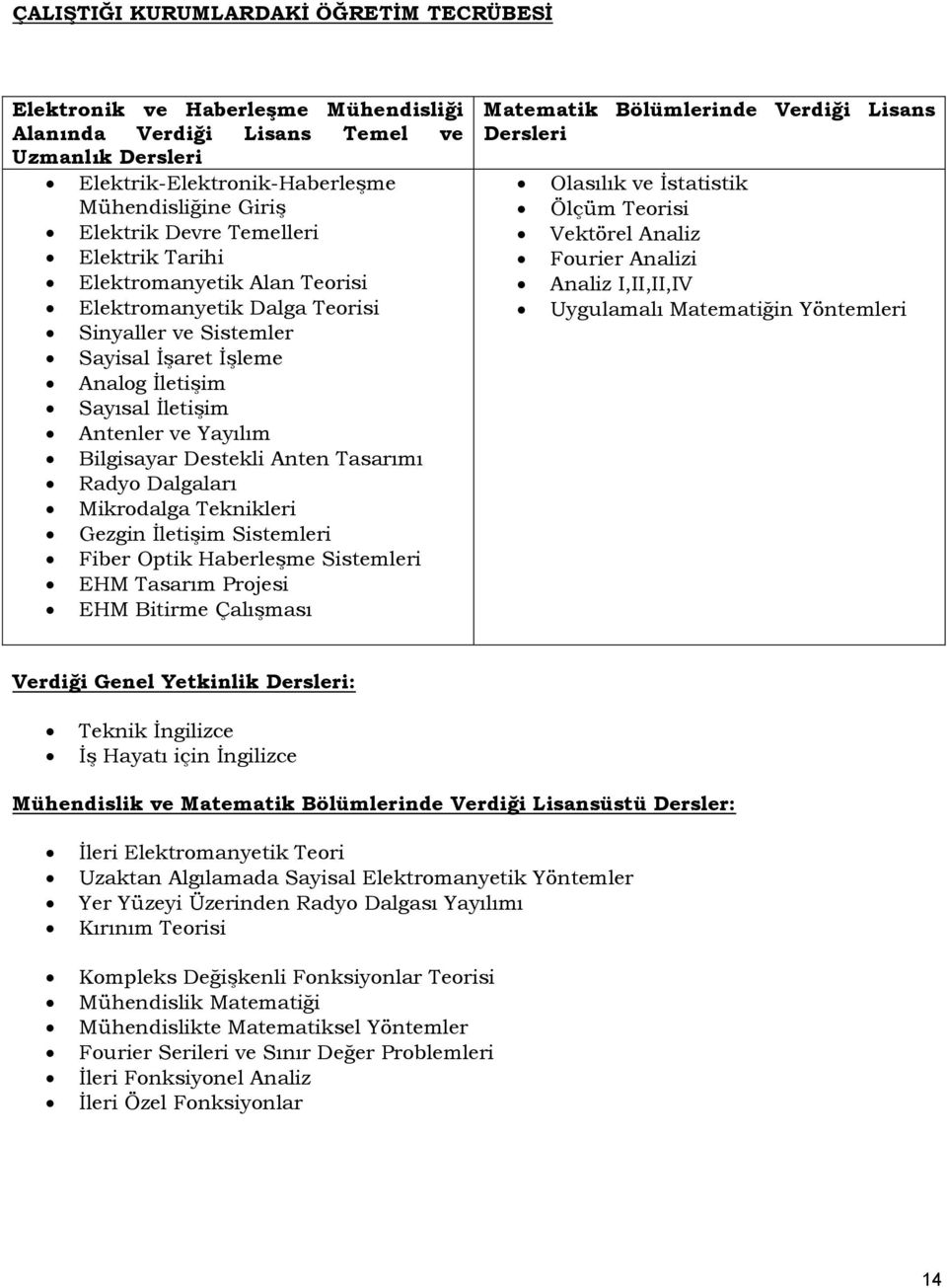 Destekli Anten Tasarımı Radyo Dalgaları Mikrodalga Teknikleri Gezgin İletişim Sistemleri Fiber Optik Haberleşme Sistemleri EHM Tasarım Projesi EHM Bitirme Çalışması Matematik Bölümlerinde Verdiği