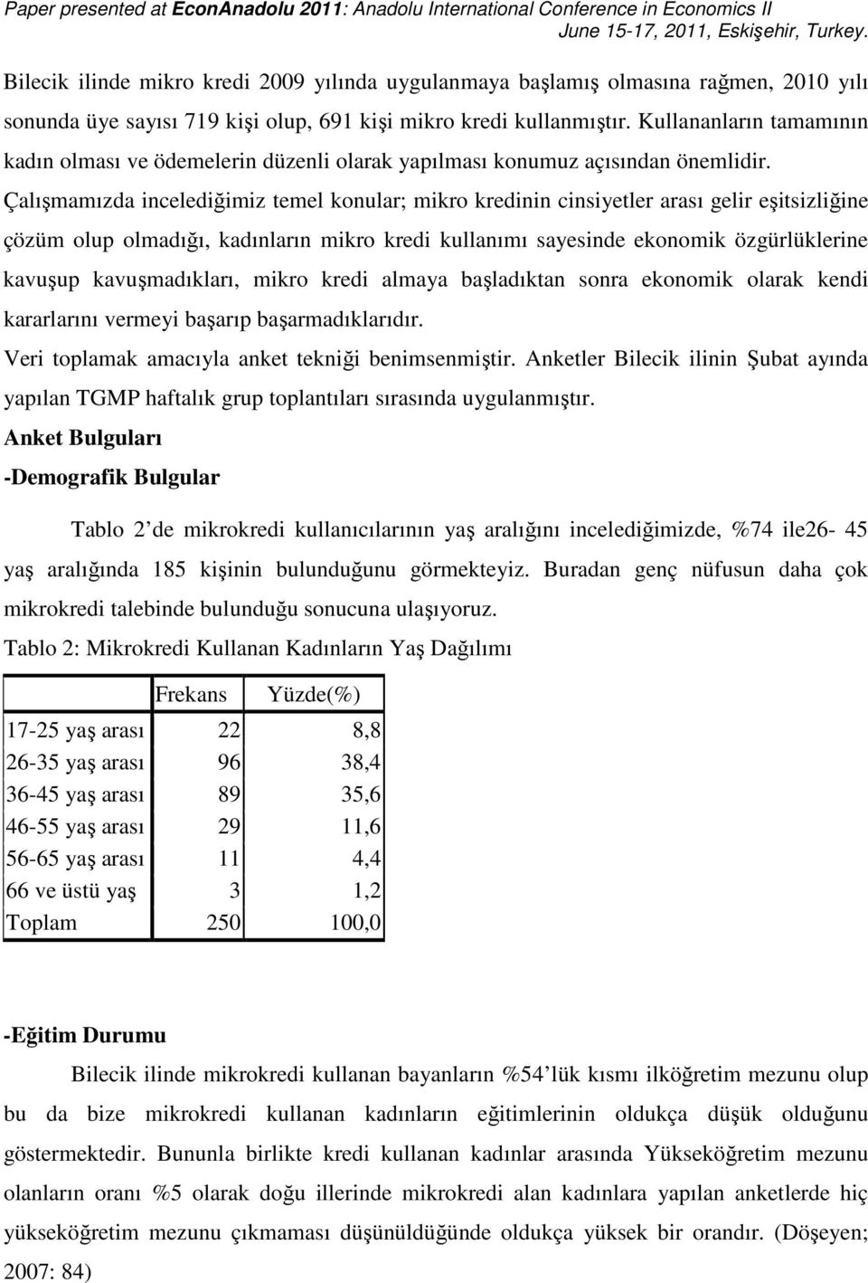 Çalışmamızda incelediğimiz temel konular; mikro kredinin cinsiyetler arası gelir eşitsizliğine çözüm olup olmadığı, kadınların mikro kredi kullanımı sayesinde ekonomik özgürlüklerine kavuşup