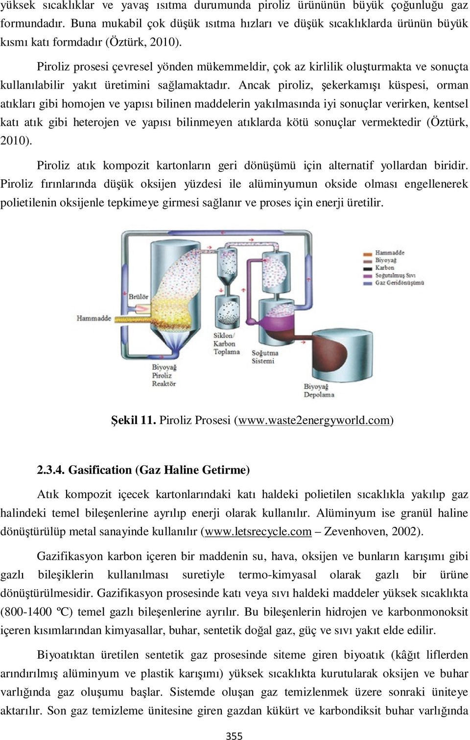 Piroliz prosesi çevresel yönden mükemmeldir, çok az kirlilik oluşturmakta ve sonuçta kullanılabilir yakıt üretimini sağlamaktadır.