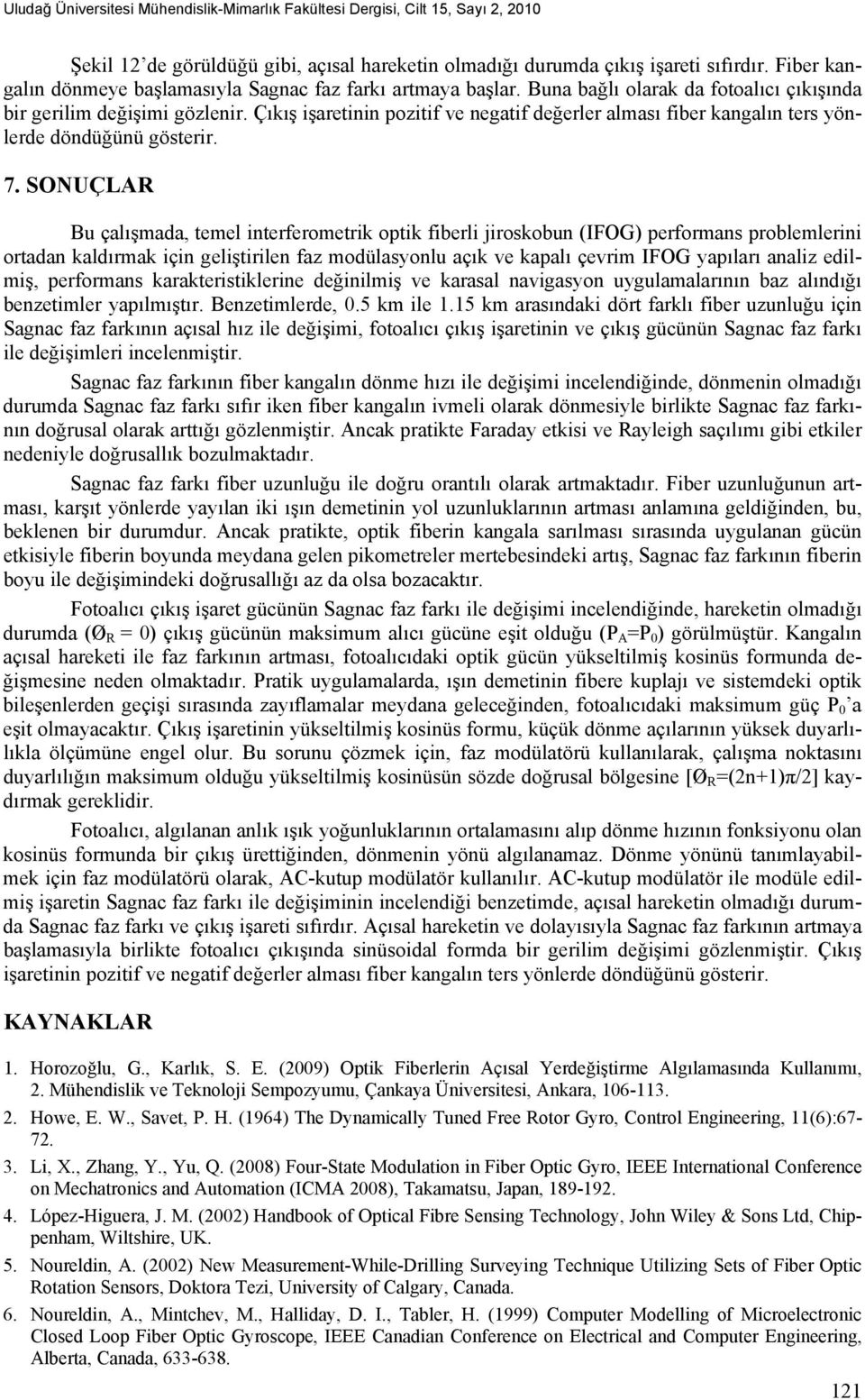 Çıkış işaretinin pozitif ve negatif değerler alması fiber kangalın ters yönlerde döndüğünü gösterir. 7.