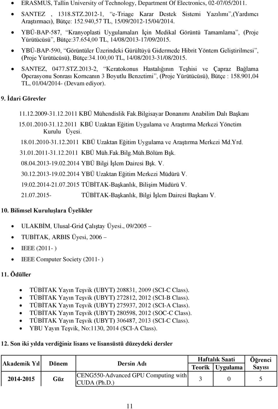 YBÜ-BAP-590, Görüntüler Üzerindeki Gürültüyü Gidermede Hibrit Yöntem Geliştirilmesi, (Proje Yürütücüsü), Bütçe:34.100,00 TL, 14/08/2013-31/08/2015. SANTEZ, 0477.STZ.