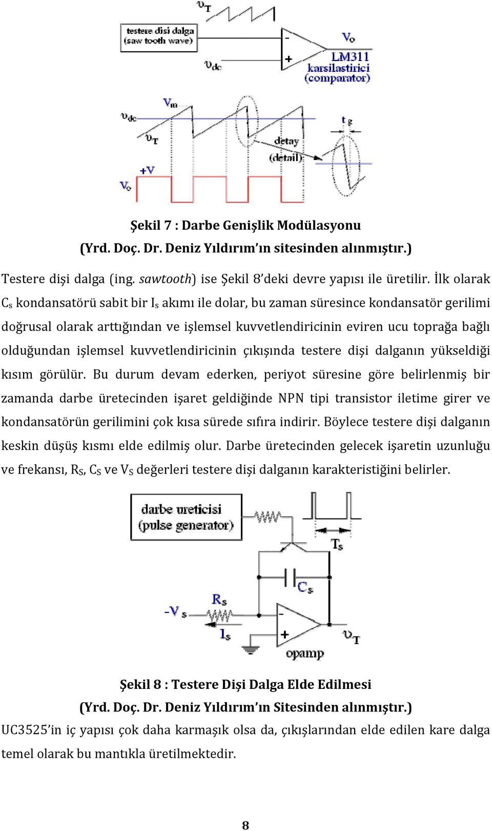 işlemsel kuvvetlendiricinin çıkışında testere dişi dalganın yükseldiği kısım görülür.