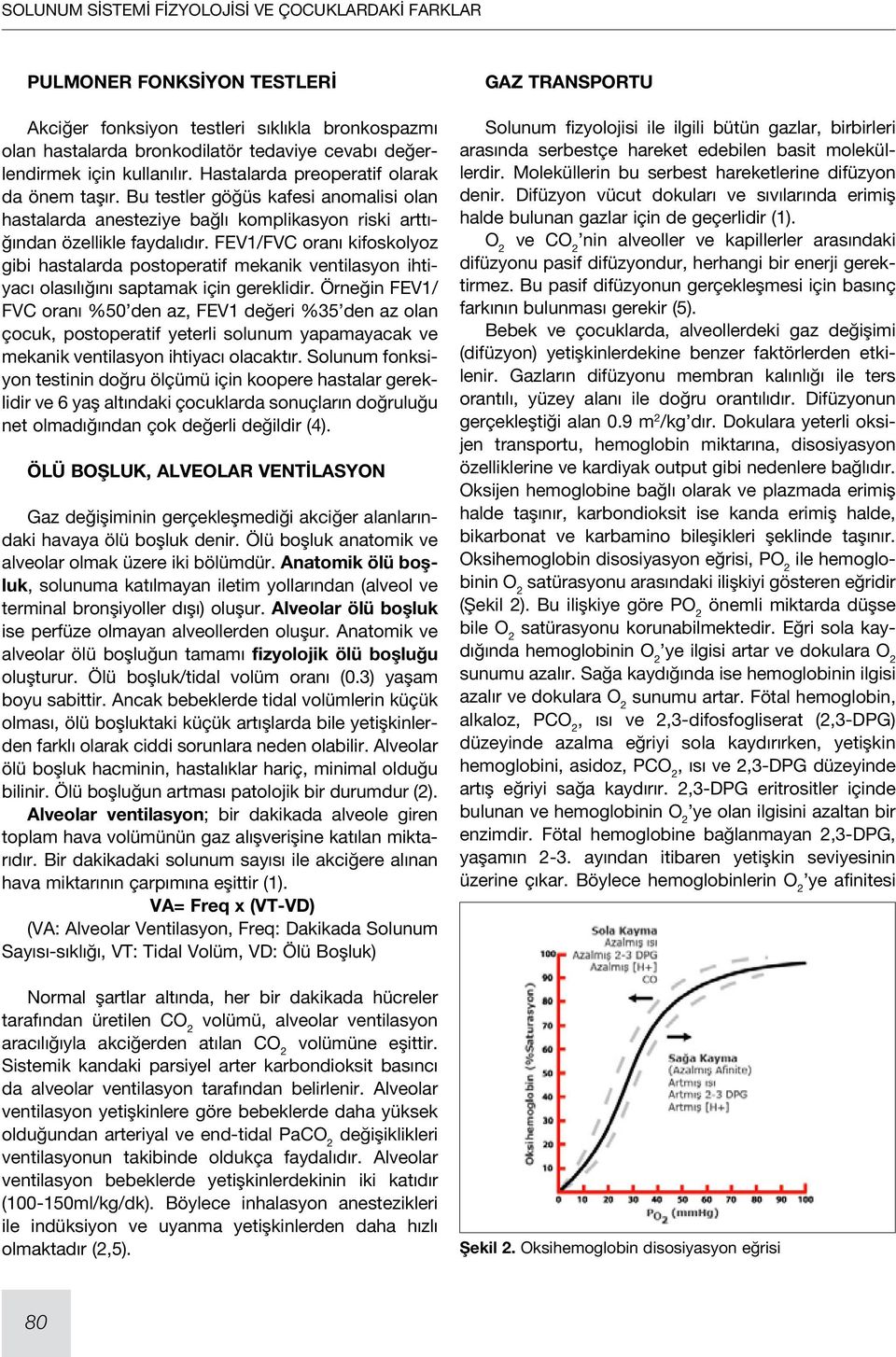 FEV1/FVC oranı kifoskolyoz gibi hastalarda postoperatif mekanik ventilasyon ihtiyacı olasılığını saptamak için gereklidir.