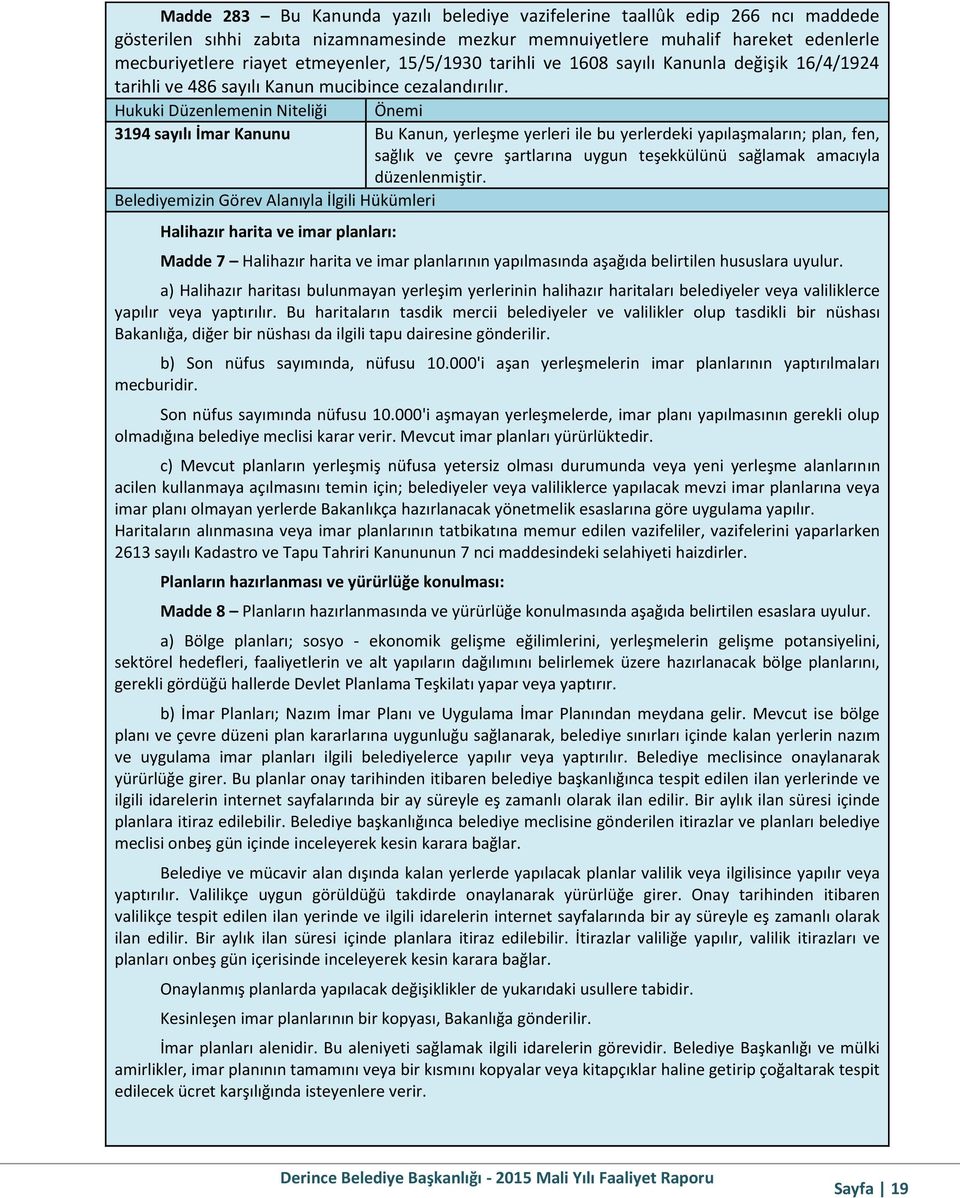 Hukuki Düzenlemenin Niteliği Önemi 3194 sayılı İmar Kanunu Bu Kanun, yerleşme yerleri ile bu yerlerdeki yapılaşmaların; plan, fen, sağlık ve çevre şartlarına uygun teşekkülünü sağlamak amacıyla