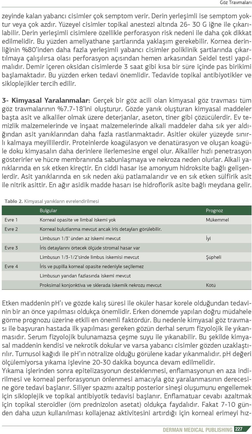 Kornea derinliğinin %80 inden daha fazla yerleşimli yabancı cisimler poliklinik şartlarında çıkartılmaya çalışılırsa olası perforasyon açısından hemen arkasından Seidel testi yapılmalıdır.