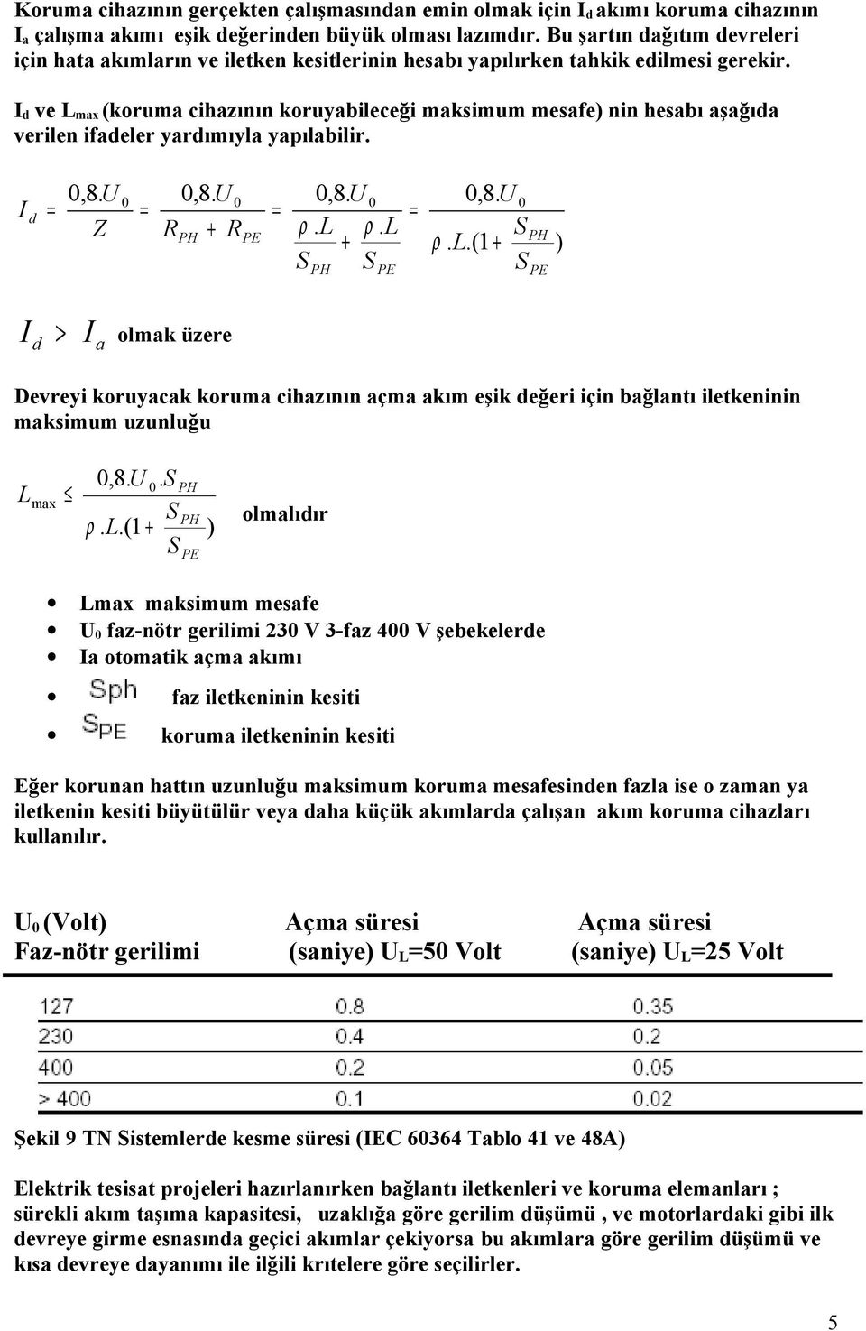 ve L mx (korum cihzının koruybileceği mksimum mesfe) nin hesbı şğı verilen ifeler yrımıyl ypılbilir.,8.,8.,8.,8.. L. L ρ ρ ρ. L.(1 ) > olmk üzere Devreyi koruyck korum cihzının çm kım eşik eğeri için bğlntı iletkeninin mksimum uzunluğu L mx,8.