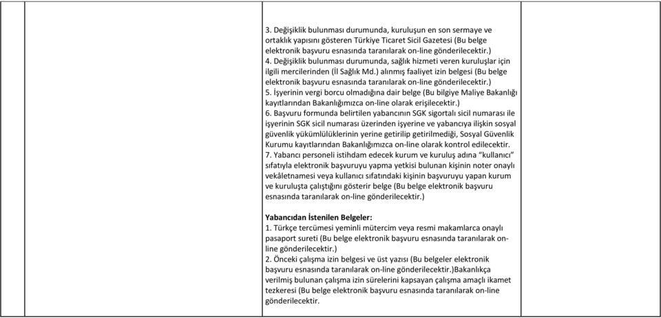 İşyerinin vergi borcu olmadığına dair belge (Bu bilgiye Maliye Bakanlığı kayıtlarından Bakanlığımızca on-line olarak erişilecektir.) 6.