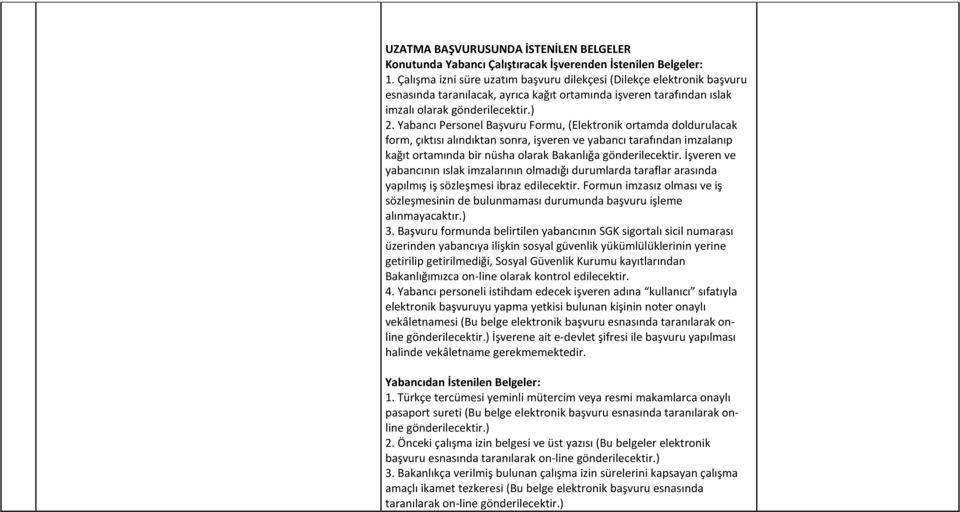 Yabancı Personel Başvuru Formu, (Elektronik ortamda doldurulacak form, çıktısı alındıktan sonra, işveren ve yabancı tarafından imzalanıp kağıt ortamında bir nüsha olarak Bakanlığa gönderilecektir.