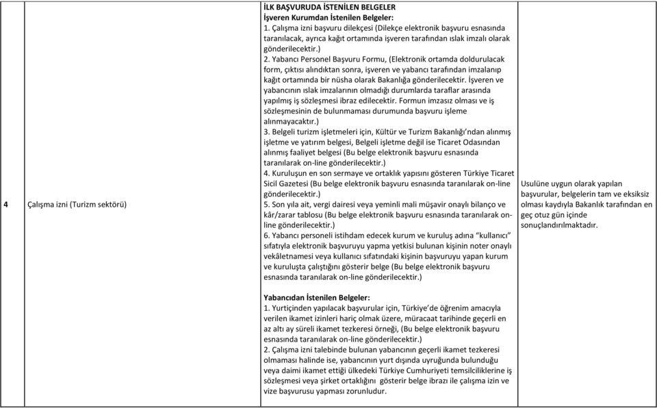 Yabancı Personel Başvuru Formu, (Elektronik ortamda doldurulacak form, çıktısı alındıktan sonra, işveren ve yabancı tarafından imzalanıp kağıt ortamında bir nüsha olarak Bakanlığa gönderilecektir.