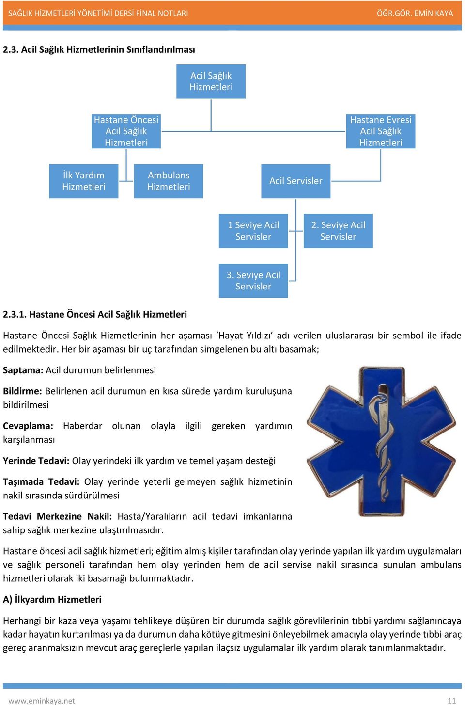 Her bir aşaması bir uç tarafından simgelenen bu altı basamak; Saptama: Acil durumun belirlenmesi Bildirme: Belirlenen acil durumun en kısa sürede yardım kuruluşuna bildirilmesi Cevaplama: Haberdar