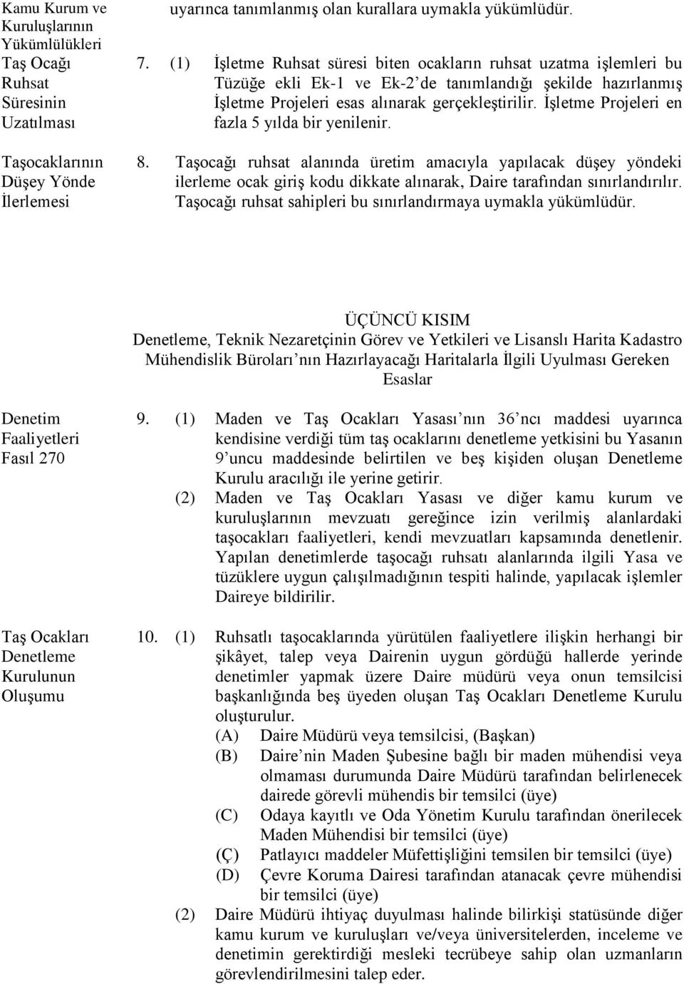 İşletme Projeleri en fazla 5 yılda bir yenilenir. 8. Taşocağı ruhsat alanında üretim amacıyla yapılacak düşey yöndeki ilerleme ocak giriş kodu dikkate alınarak, Daire tarafından sınırlandırılır.