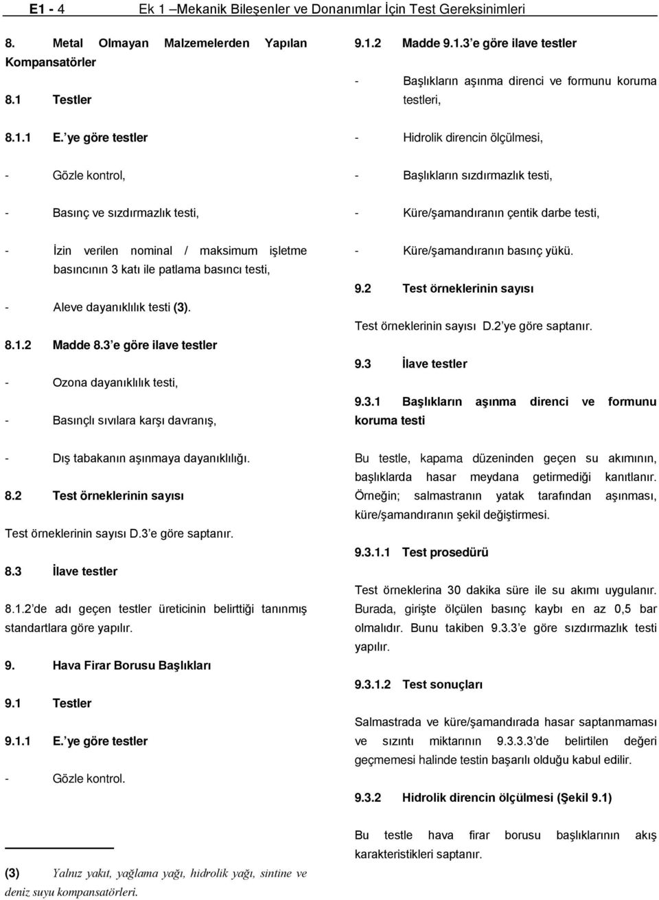 ye göre testler - Hidrolik direncin ölçülmesi, - Başlıkların sızdırmazlık testi, - Basınç ve sızdırmazlık testi, - Küre/şamandıranın çentik darbe testi, - İzin verilen nominal / maksimum işletme