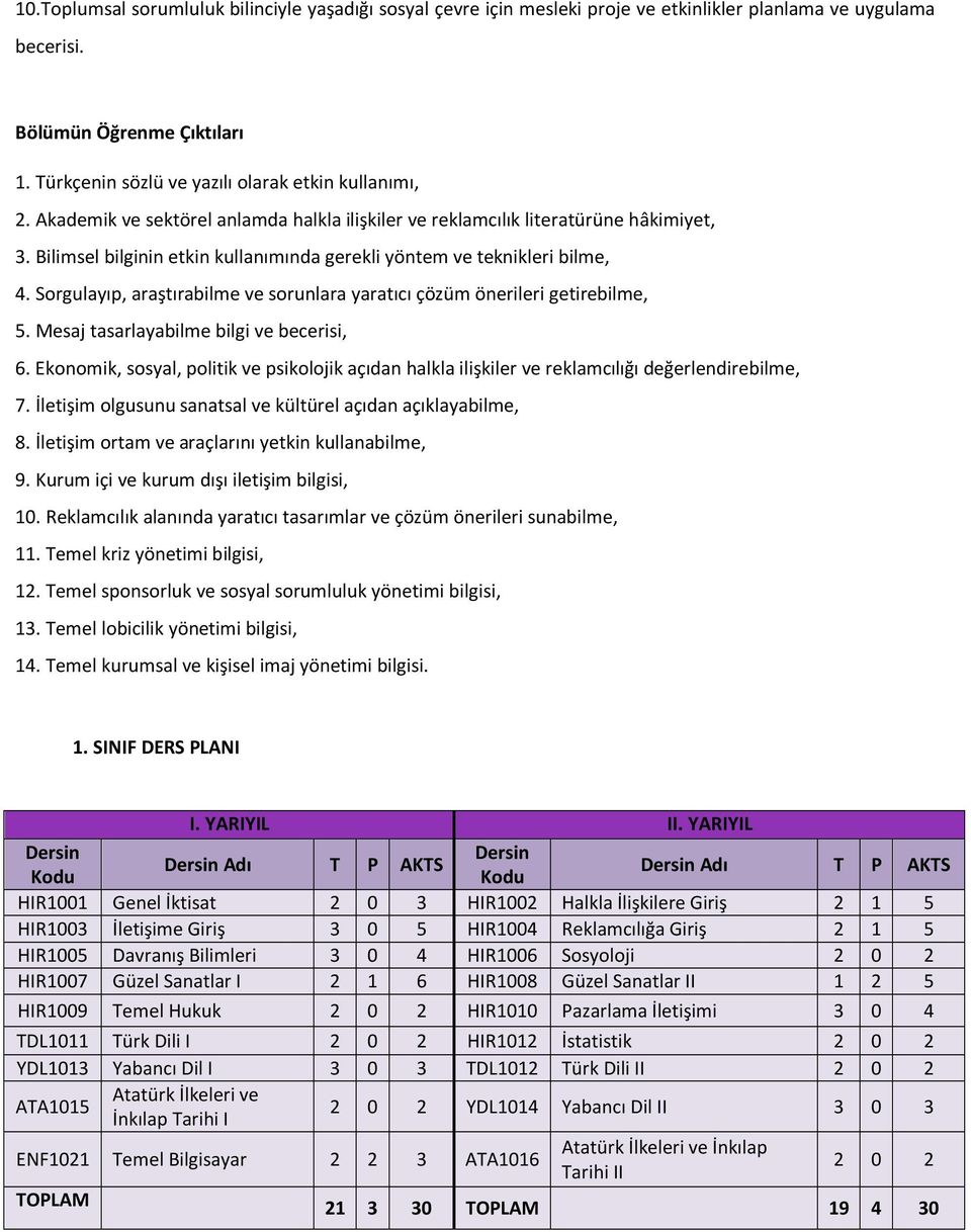 Bilimsel bilginin etkin kullanımında gerekli yöntem ve teknikleri bilme, 4. Sorgulayıp, araştırabilme ve sorunlara yaratıcı çözüm önerileri getirebilme, 5. Mesaj tasarlayabilme bilgi ve becerisi, 6.