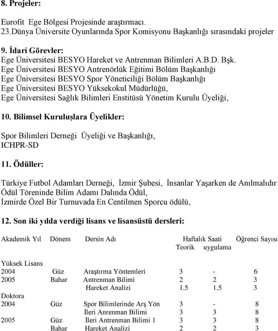 Ege Üniversitesi BESYO Antrenörlük Eğitimi Bölüm BaĢkanlığı Ege Üniversitesi BESYO Spor Yöneticiliği Bölüm BaĢkanlığı Ege Üniversitesi BESYO Yüksekokul Müdürlüğü, Ege Üniversitesi Sağlık Bilimleri