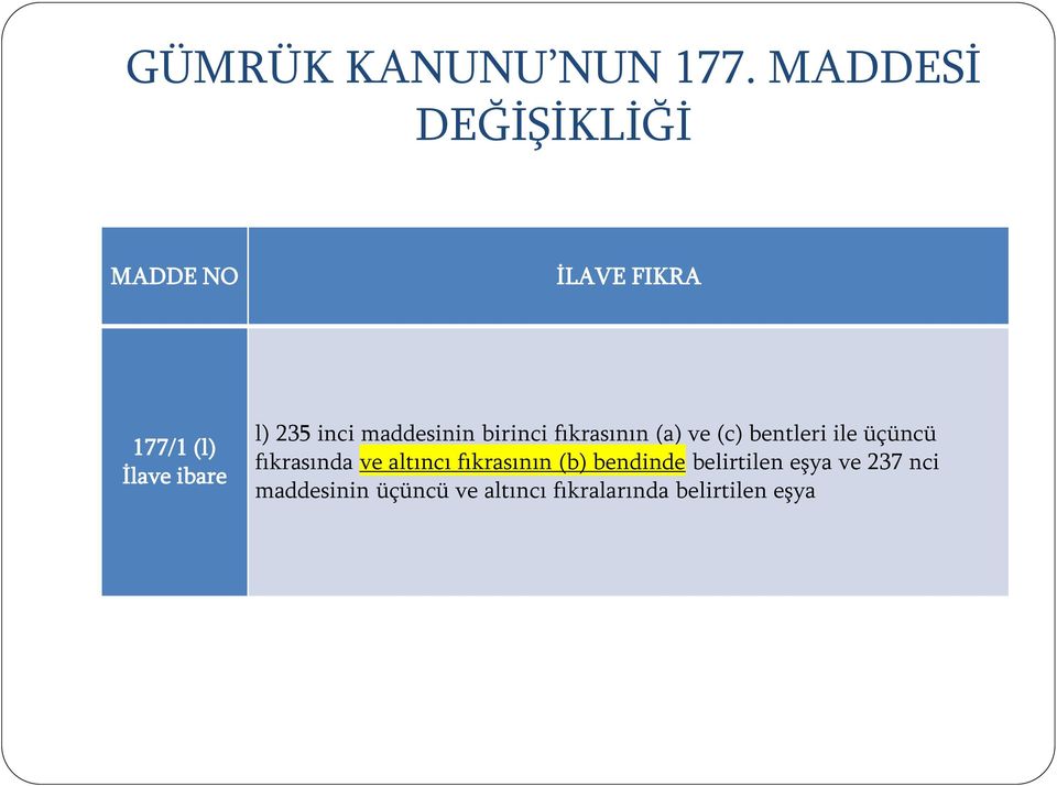 inci maddesinin birinci fıkrasının (a) ve (c) bentleri ile üçüncü