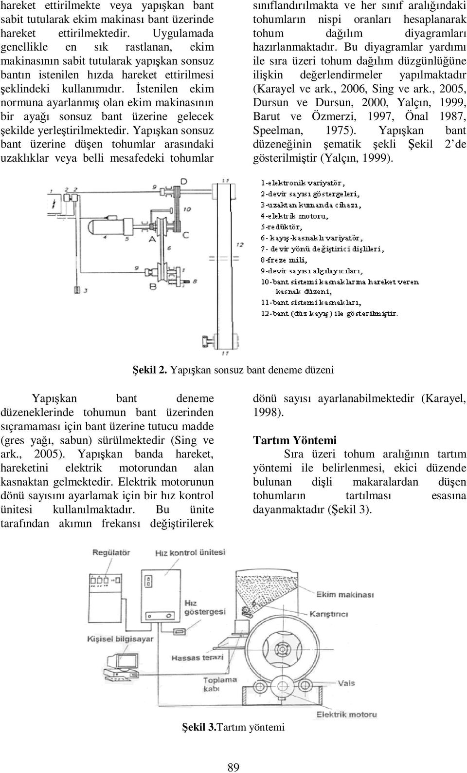 İstenilen ekim normuna ayarlanmış olan ekim makinasının bir ayağı sonsuz bant üzerine gelecek şekilde yerleştirilmektedir.