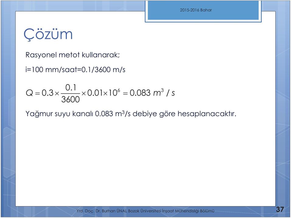 083 m / s Yağmur suyu kanalı 0.