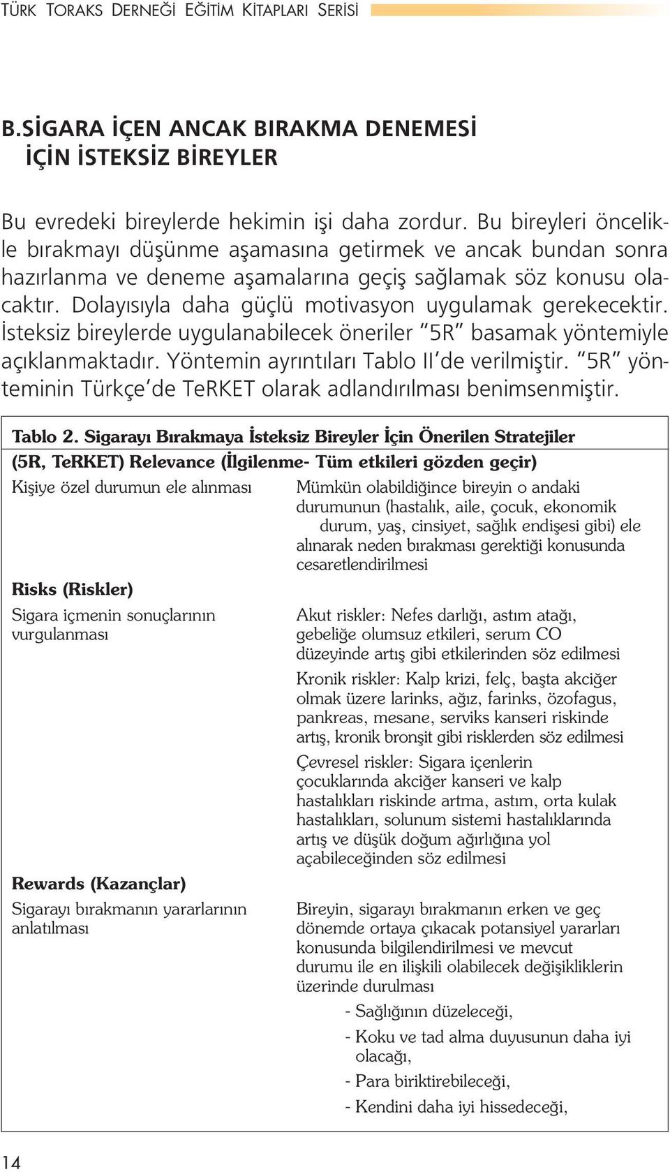 Dolay s yla daha güçlü motivasyon uygulamak gerekecektir. İsteksiz bireylerde uygulanabilecek öneriler 5R basamak yöntemiyle aç klanmaktad r. Yöntemin ayr nt lar Tablo II de verilmiştir.