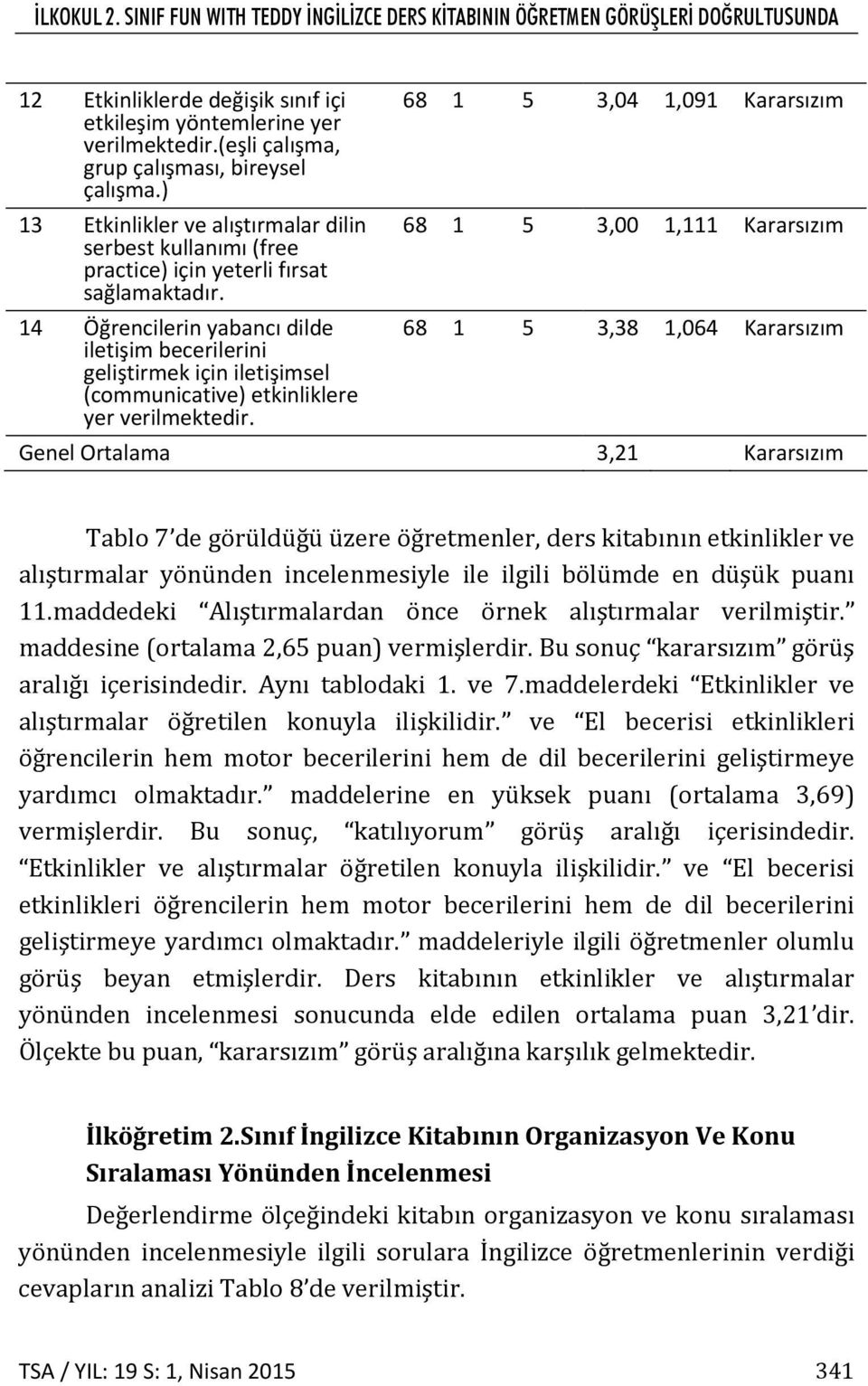 14 Öğrencilerin yabancı dilde iletişim becerilerini geliştirmek için iletişimsel (communicative) etkinliklere yer verilmektedir.