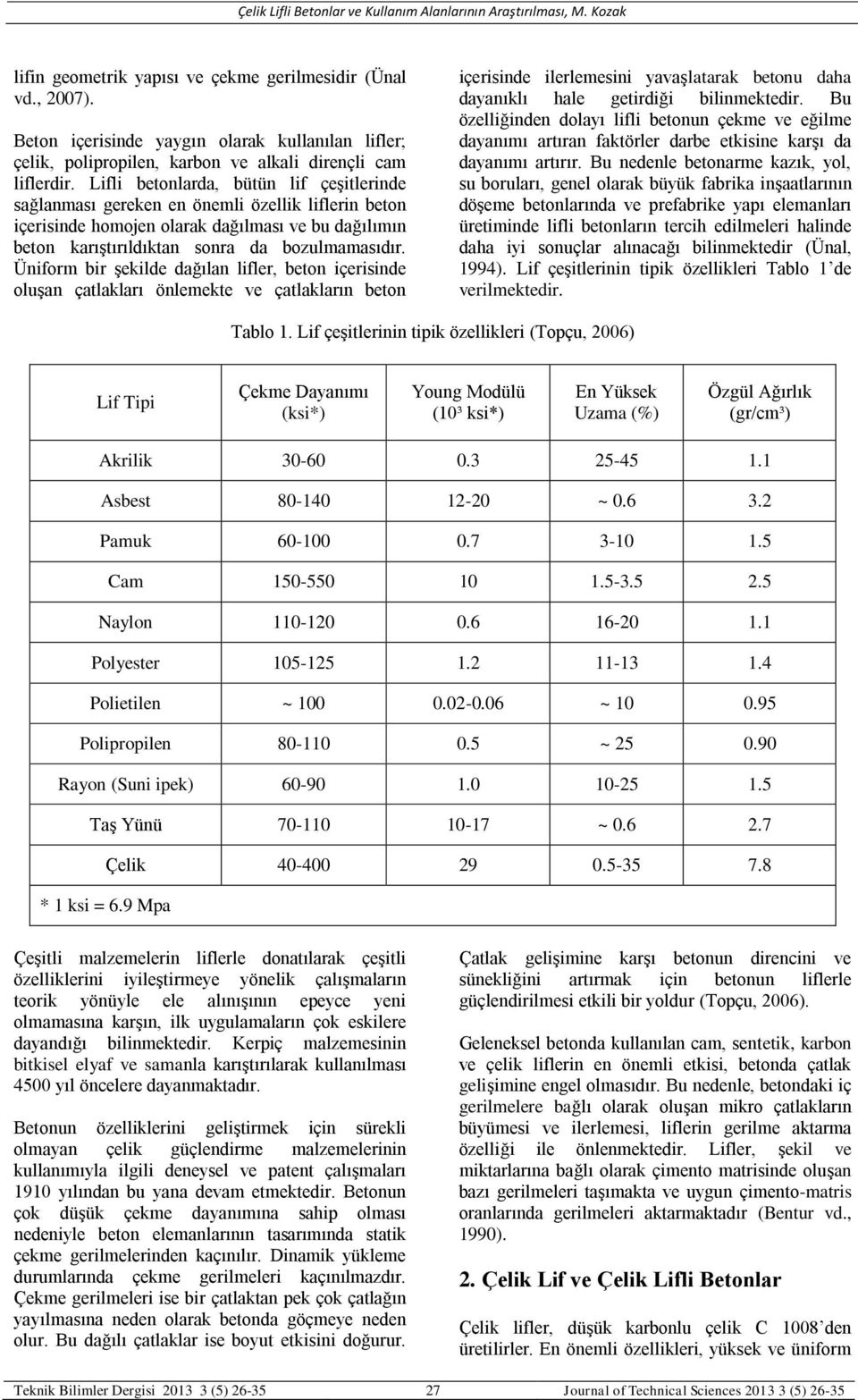 Üniform bir şekilde dağılan lifler, beton içerisinde oluşan çatlakları önlemekte ve çatlakların beton içerisinde ilerlemesini yavaşlatarak betonu daha dayanıklı hale getirdiği bilinmektedir.