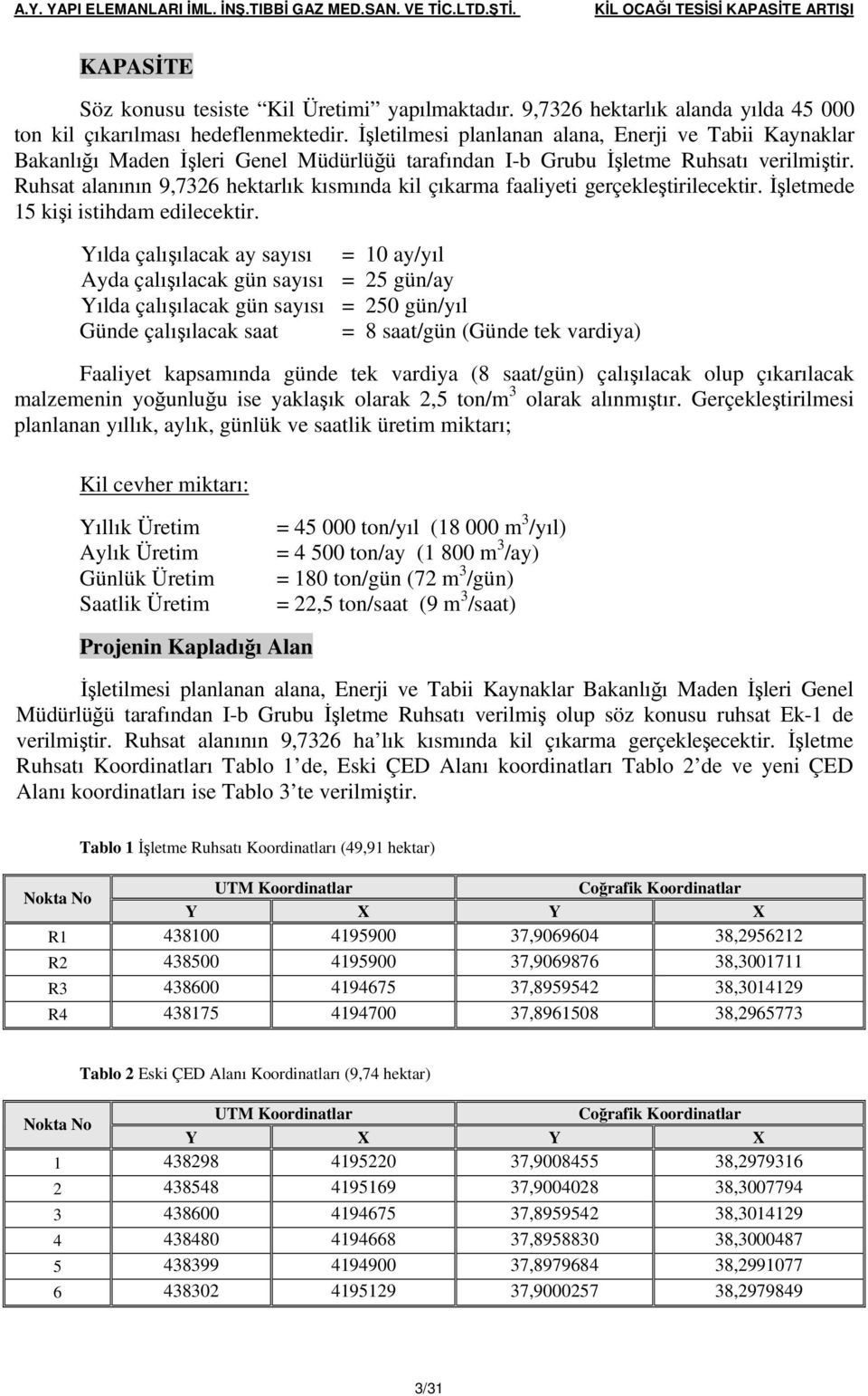 İşletilmesi planlanan alana, Enerji ve Tabii Kaynaklar Bakanlığı Maden İşleri Genel Müdürlüğü tarafından I-b Grubu İşletme Ruhsatı verilmiştir.