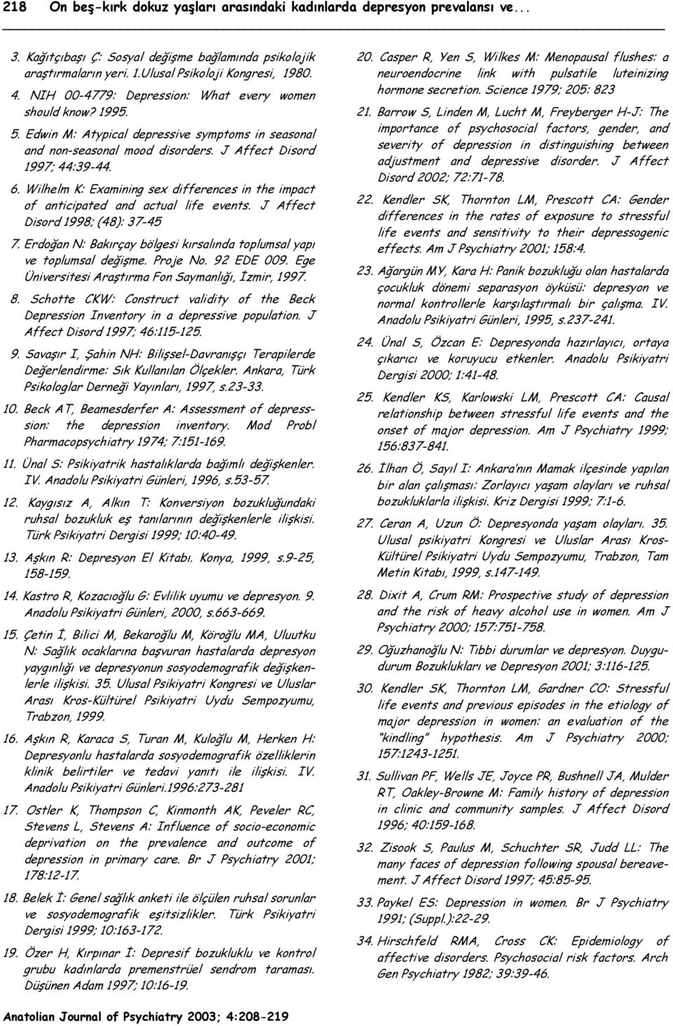 Wilhelm K: Examining sex differences in the impact of anticipated and actual life events. J Affect Disord 1998; (48): 37-45 7.