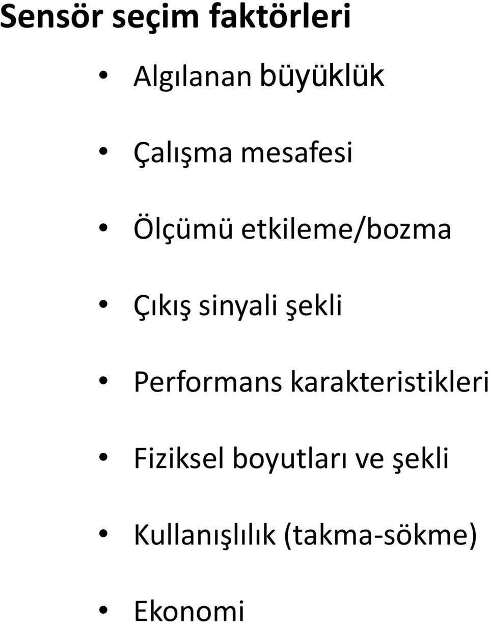 sinyali şekli Performans karakteristikleri