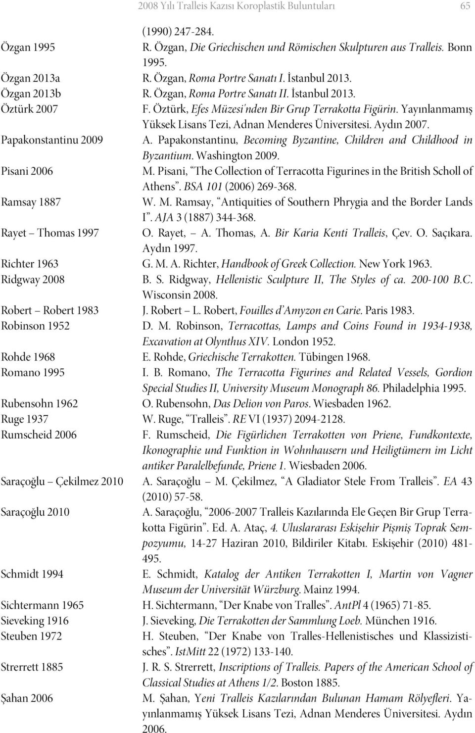 Yayınlanmamış Yüksek Lisans Tezi, Adnan Menderes Üniversitesi. Aydın 2007. Papakonstantinu 2009 A. Papakonstantinu, Becoming Byzantine, Children and Childhood in Byzantium. Washington 2009.