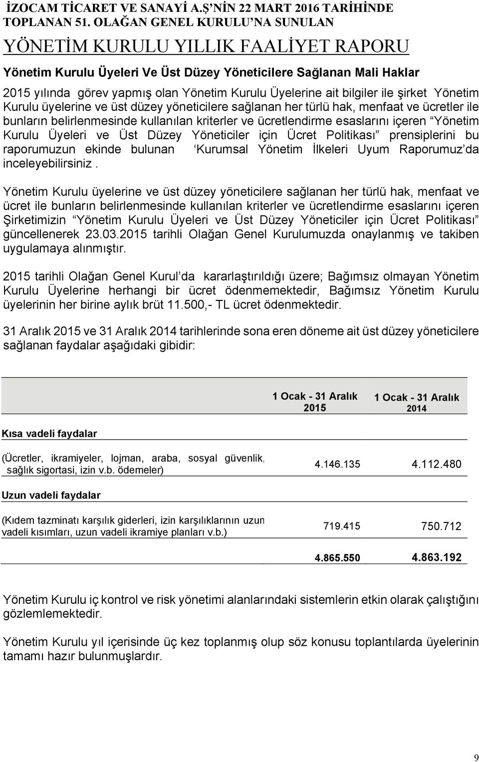 Ücret Politikası prensiplerini bu raporumuzun ekinde bulunan Kurumsal Yönetim İlkeleri Uyum Raporumuz da inceleyebilirsiniz.