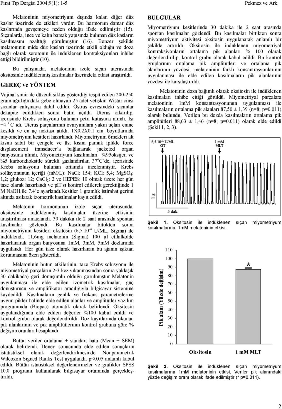 Benzer şekilde melatoninin mide düz kasları üzerinde etkili olduğu ve doza bağlı olarak serotonin ile indüklenen kontraksiyonları inhibe ettiği bildirilmiştir (1).