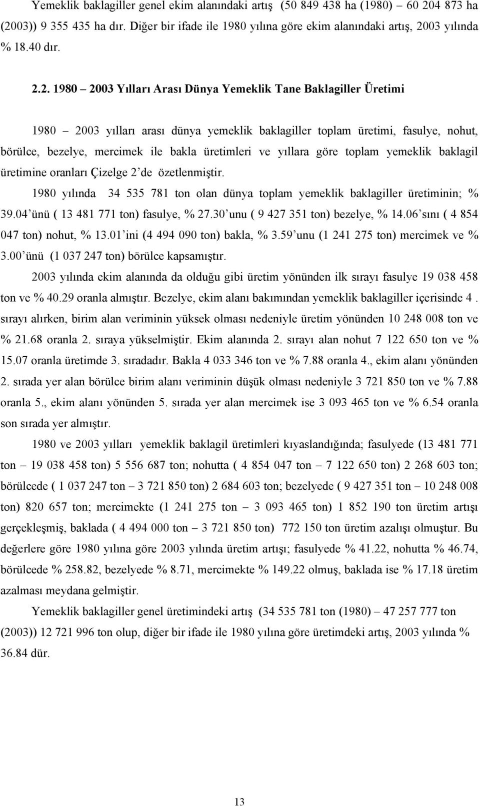 03)) 9 355 435 ha dır. Diğer bir ifade ile 1980 yılına göre ekim alanındaki artış, 20