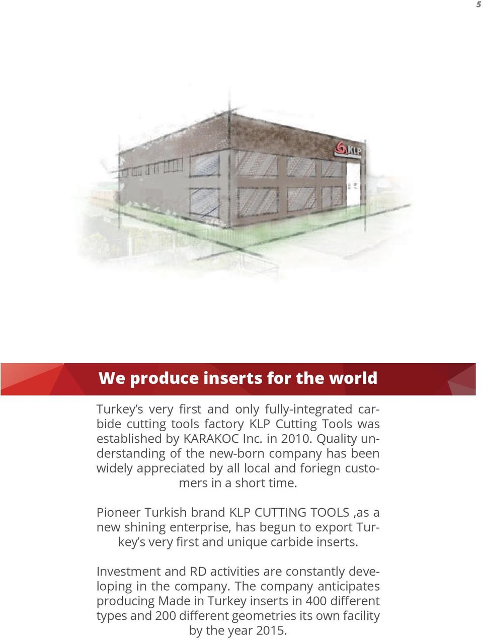 Pioneer Turkish brand KLP CUTTING TOOLS,as a new shining enterprise, has begun to export Turkey s very first and unique carbide inserts.