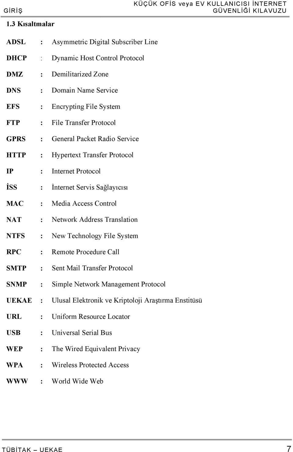 Protocol GPRS : General Packet Radio Service HTTP : Hypertext Transfer Protocol IP : Internet Protocol İSS : İnternet Servis Sağlayıcısı MAC : Media Access Control NAT : Network Address