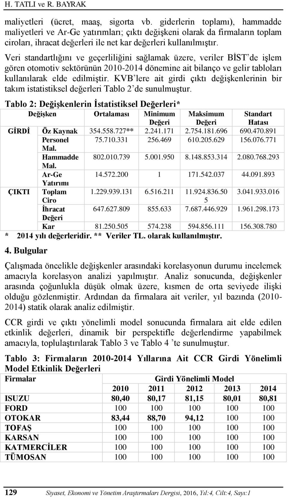 Veri standartlığını ve geçerliliğini sağlamak üzere, veriler BİST de işlem gören otomotiv sektörünün 2010-2014 dönemine ait bilanço ve gelir tabloları kullanılarak elde edilmiştir.