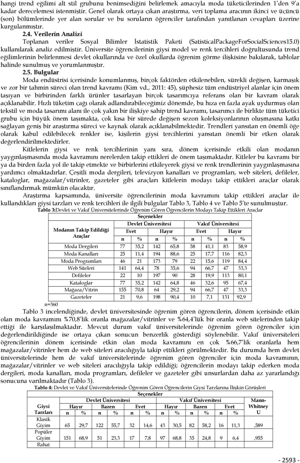 Verilerin Analizi Toplanan veriler Sosyal Bilimler İstatistik Paketi (SatisticalPackageForSocialSciences15.0) kullanılarak analiz edilmiştir.