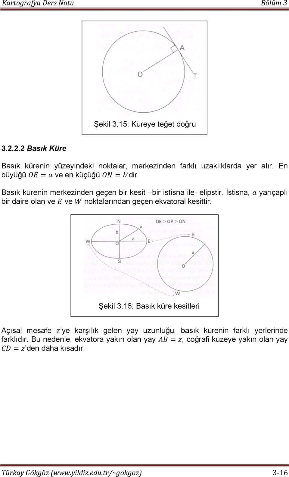 İstisna, yarıçaplı bir daire olan ve ve noktalarından geçen ekvatoral kesittir. Şekil 3.